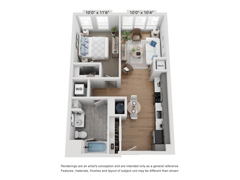 Floor plan for 1 bed, 1 bath, 772 sqft